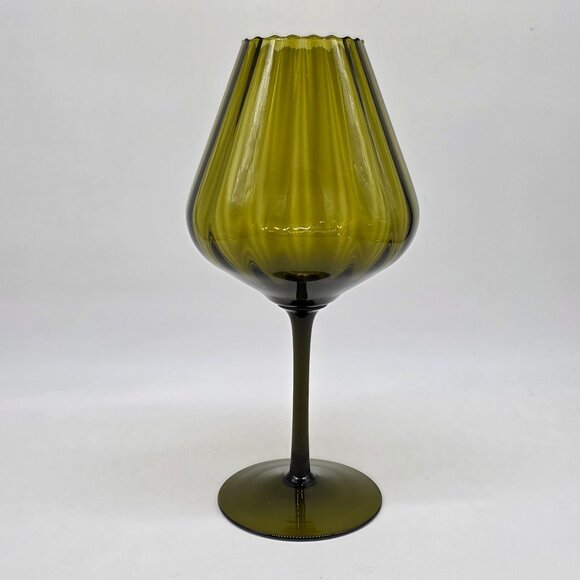 VTG Empoli Green Large Fluted Optic Glass Goblet Vase Brandy Snifter 13.5" Tall - Picture 1 of 9